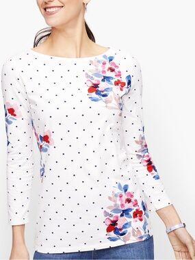 Talbots White Long Sleeve Polka Dot Tee  size 3X P